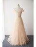 Off Shoulder Blush Lace Champagne Tulle Bridesmaid Dress